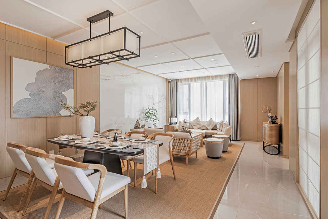 新中式风别墅客餐厅装修效果图