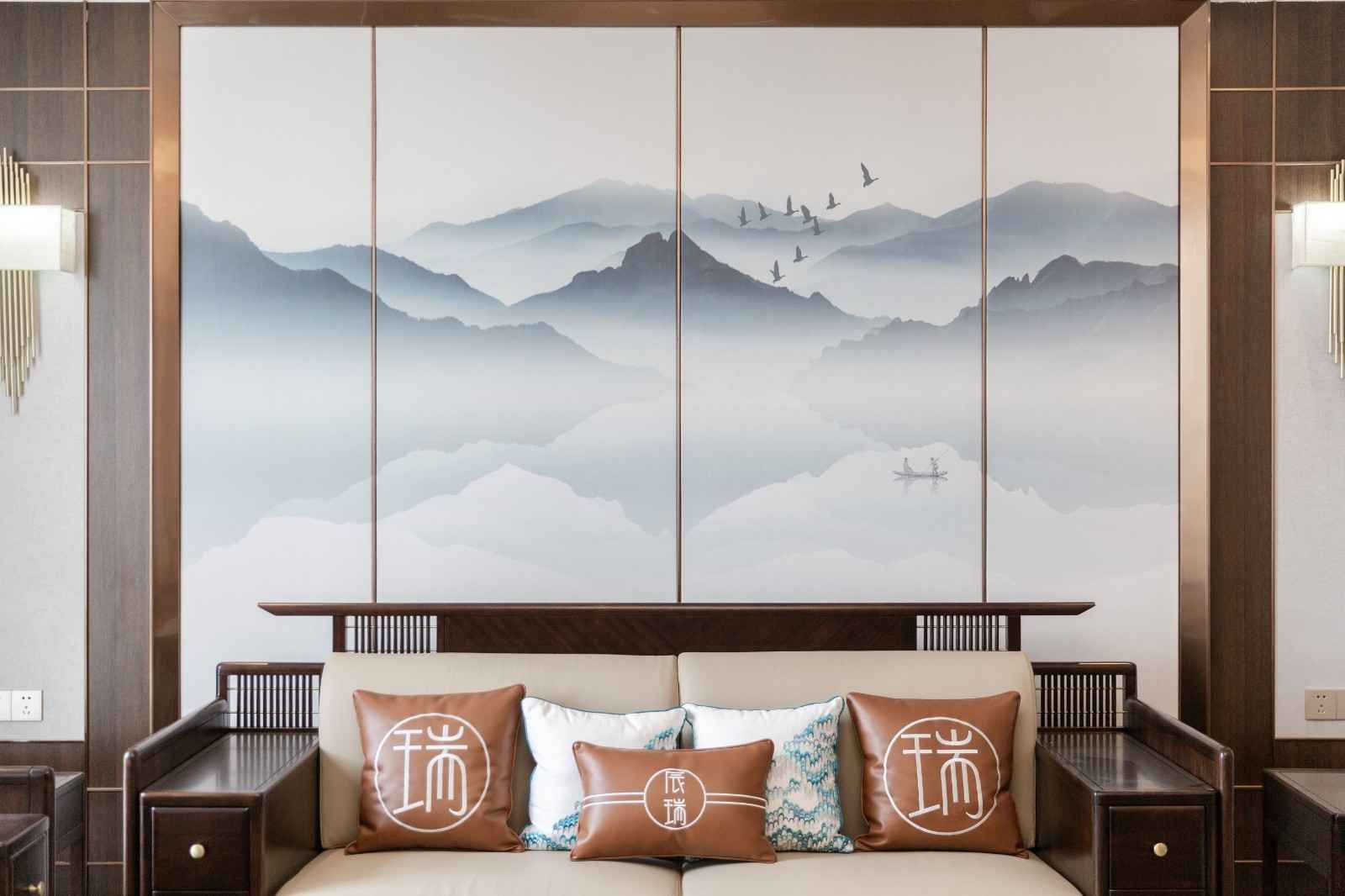 新中式风格别墅沙发背景墙装修效果图