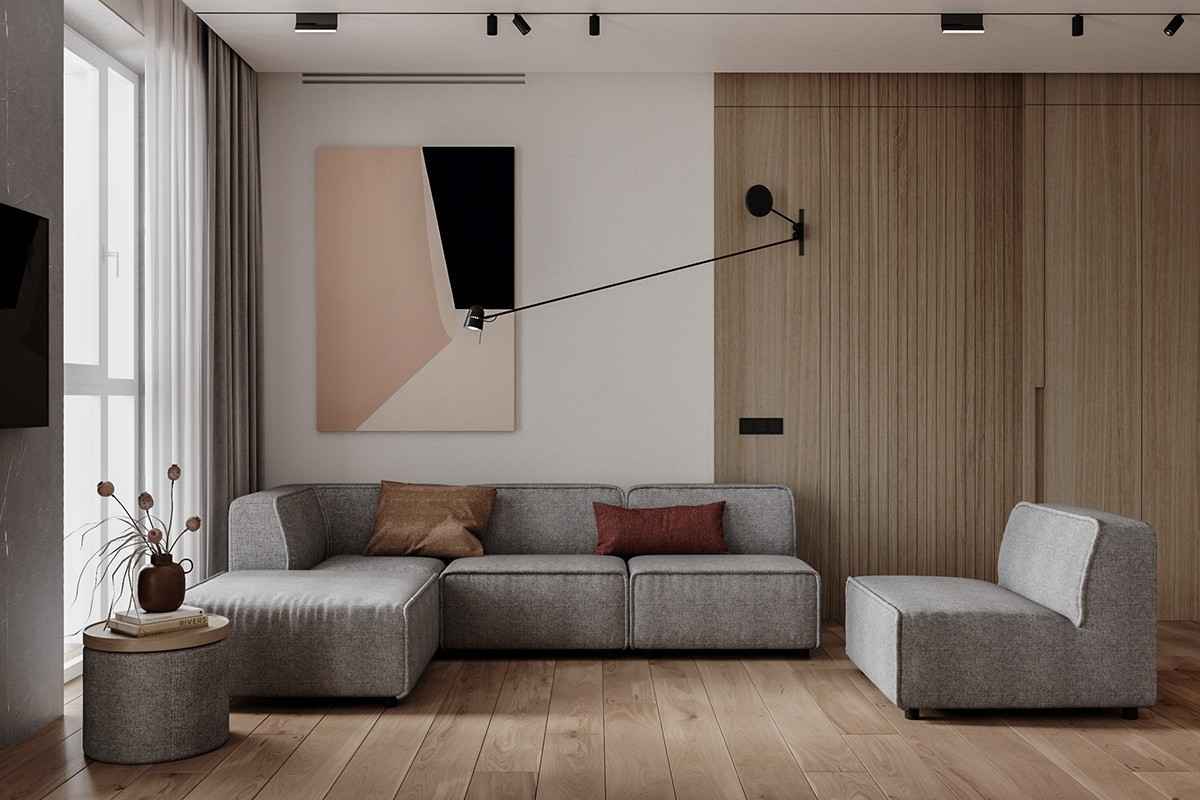现代极简公寓沙发背景墙装修效果图