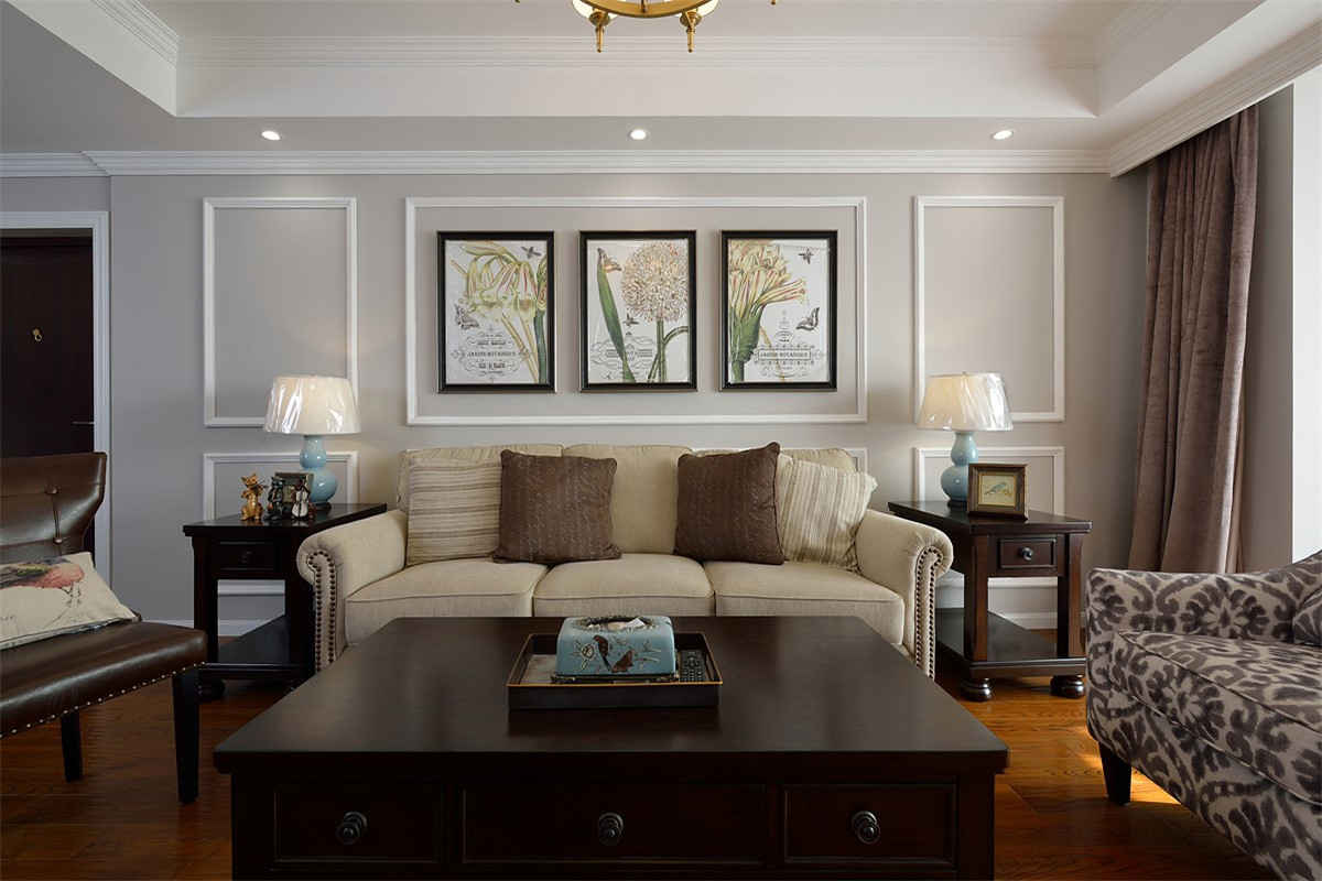 美式风格两居室沙发背景墙装修效果图