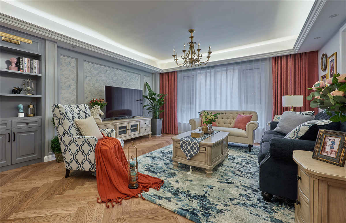 四居客厅美式风格的装修效果图