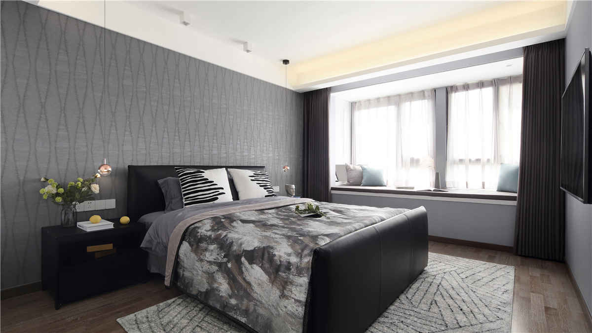 卧室现代简约风格装修效果图 三室一厅