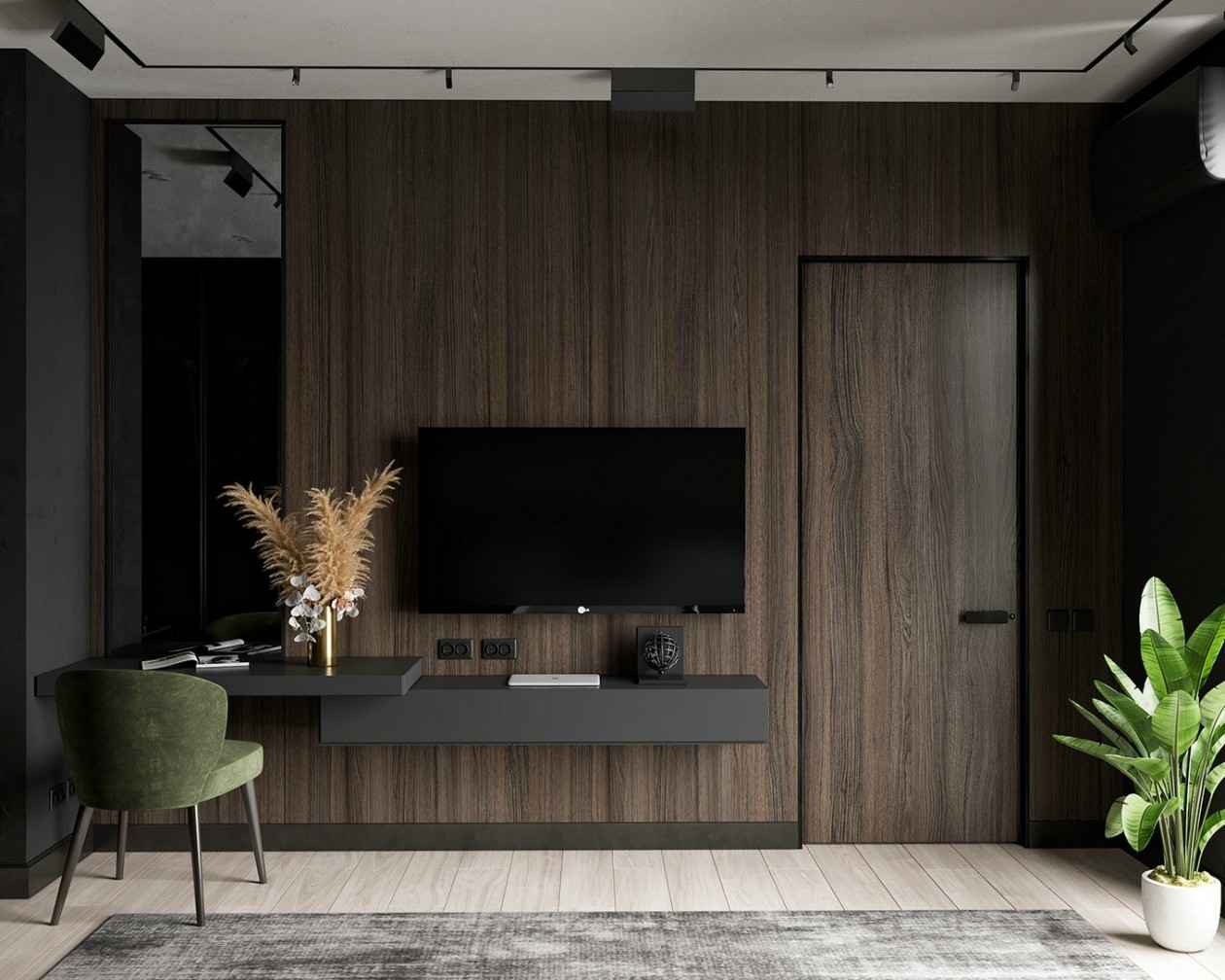 100平现代风公寓装修电视背景墙效果图