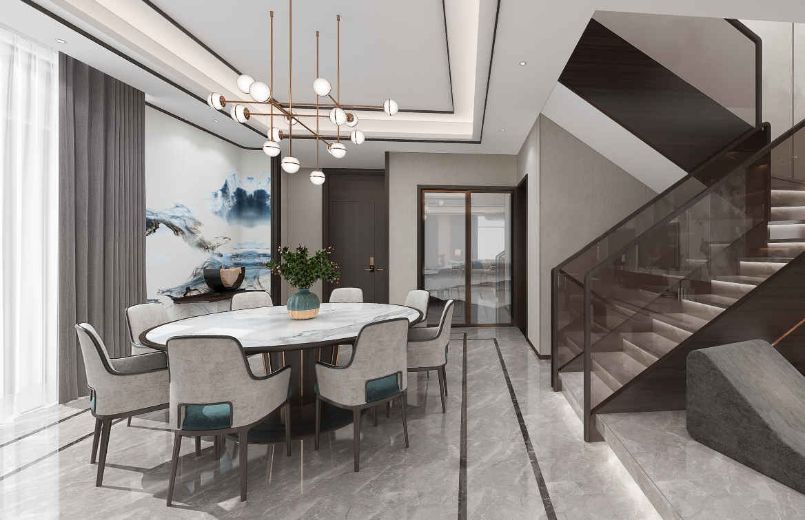 新中式风格别墅装修效果图2024餐厅