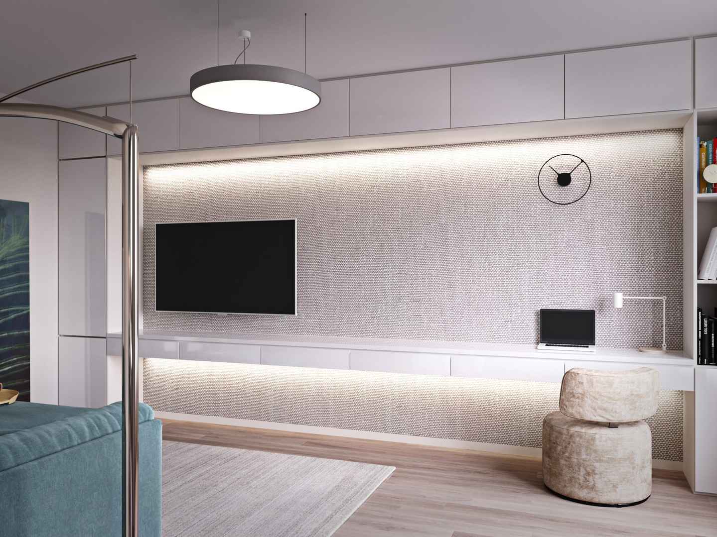 60㎡现代风格公寓电视背景墙装修效果图