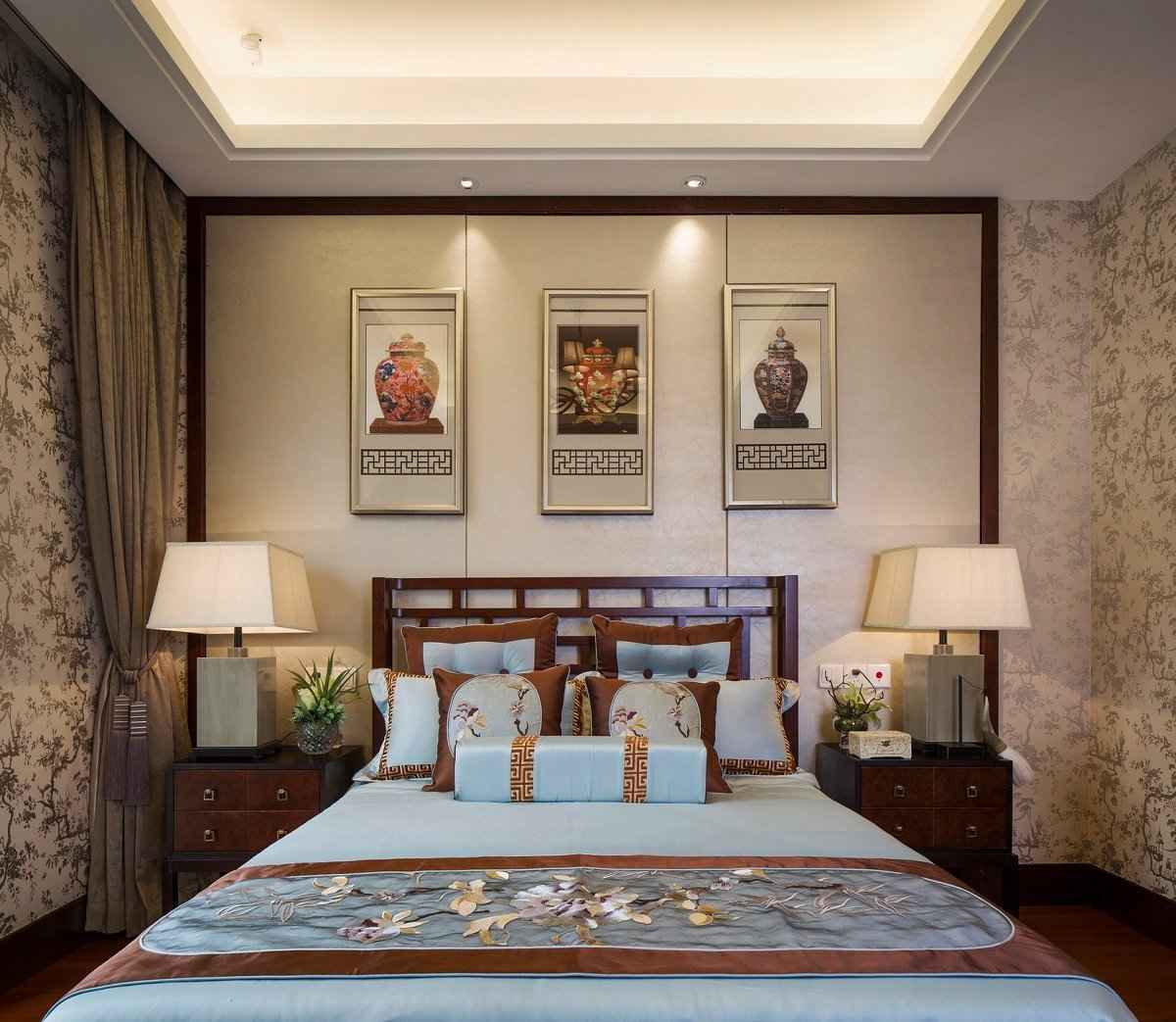 新中式风格别墅卧室装修实景图