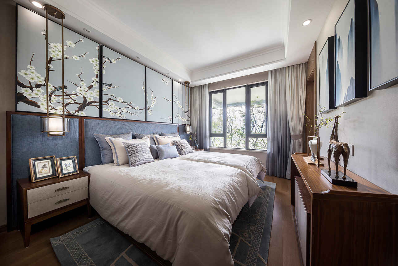 新中式风别墅卧室装修实景图