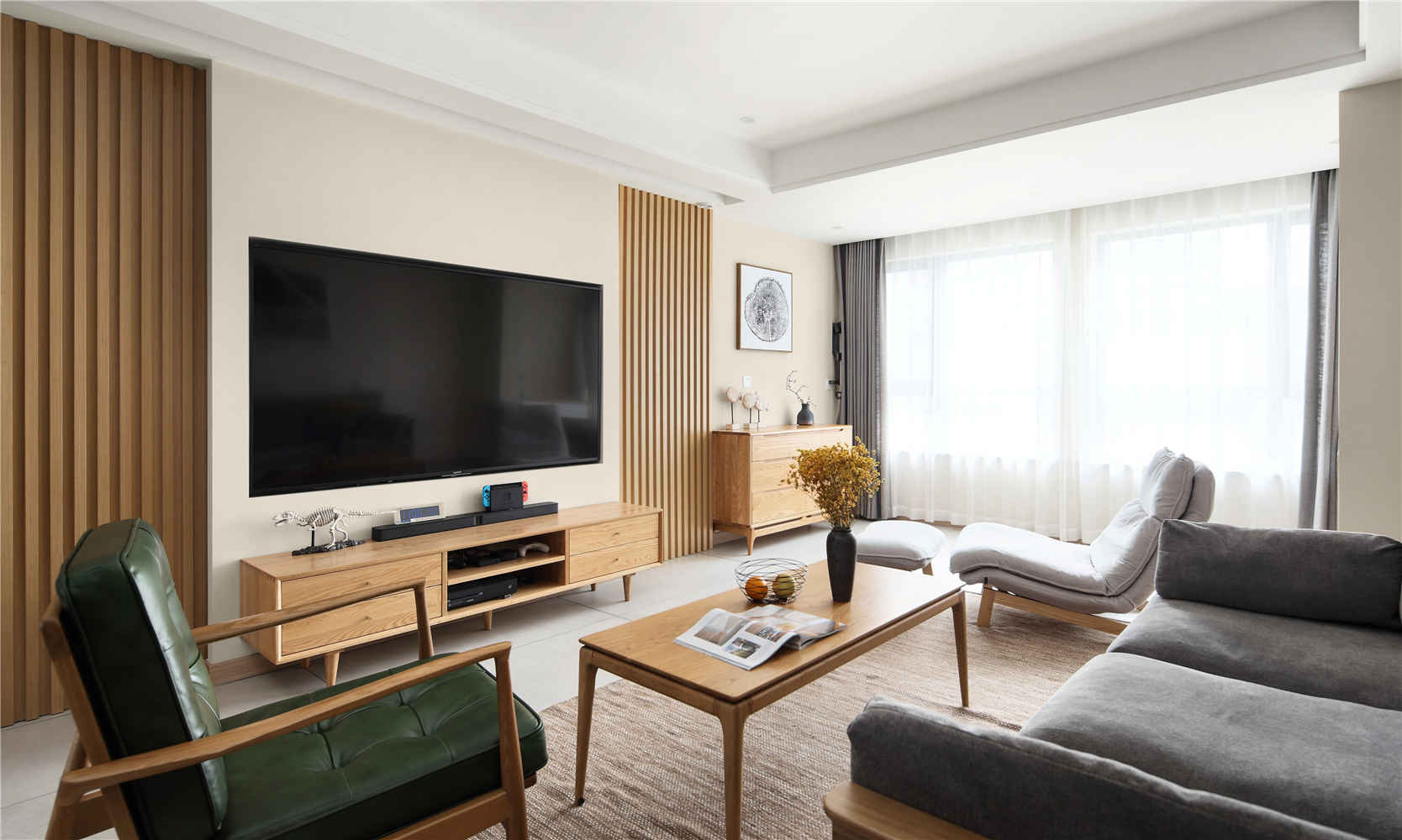 140m²日式风格客厅电视墙装修效果图
